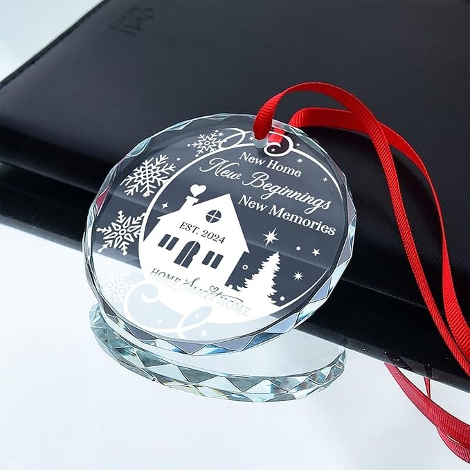 New Home 2024 Ornament Housewarming Gifts First House Ornament 2024 First Christmas in Our New Home Christmas Homewarming Gifts Welcome House Clear Crystal Hanging - Image 6