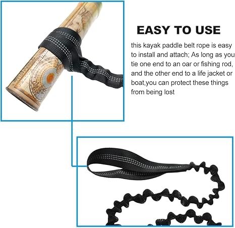 Paddle Leash Kayak Paddle Holder Tool Lanyard - 2 Pack Stretchable Paddle Strap with Carabiner Secure Leash Lanyard Rope for SUP Kayak Canoe Paddle Fishing Pole Rod. - Image 4