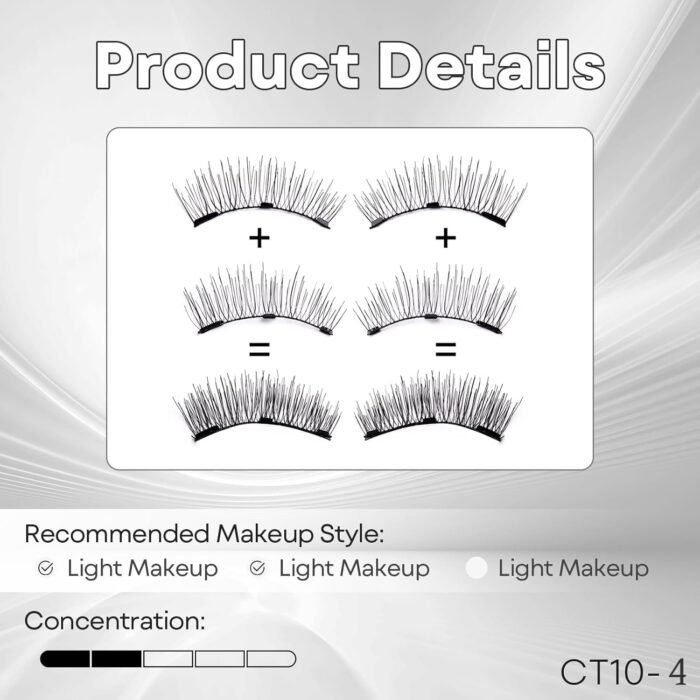 Magnetic Eyelashes, Magnetic Eyelashes No Glue or Eyeliner, Waterproof, Lightweight, Natural Makeup No.CT10-5 BLACK - Image 5