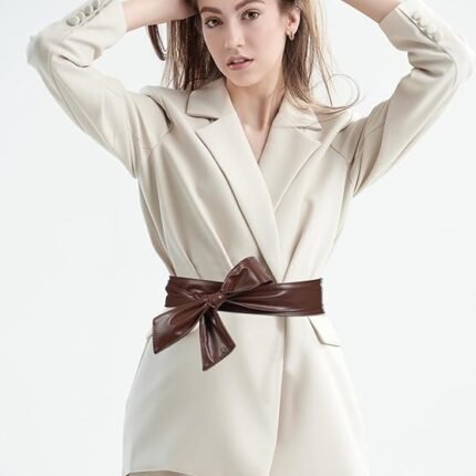 Women Leather Wrap Belt Obi Waist Fashion Tie Belt PU Sash for Dress Coat 1.85 Wide