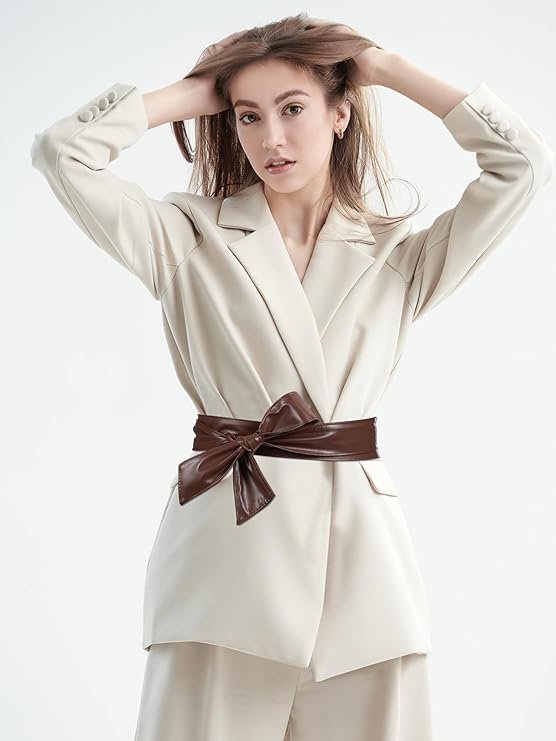 Women Leather Wrap Belt Obi Waist Fashion Tie Belt PU Sash for Dress Coat 1.85 Wide