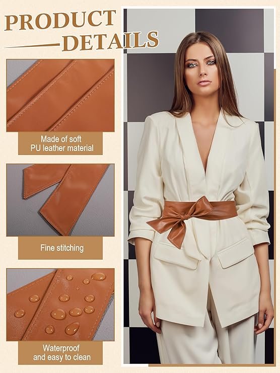 Women Leather Wrap Belt Obi Waist Fashion Tie Belt PU Sash for Dress Coat 1.85 Wide - Image 7