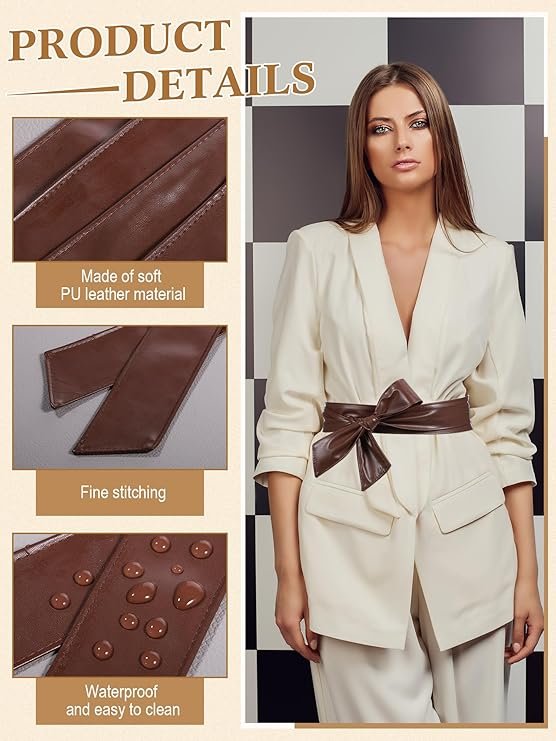 Women Leather Wrap Belt Obi Waist Fashion Tie Belt PU Sash for Dress Coat 1.85 Wide - Image 6