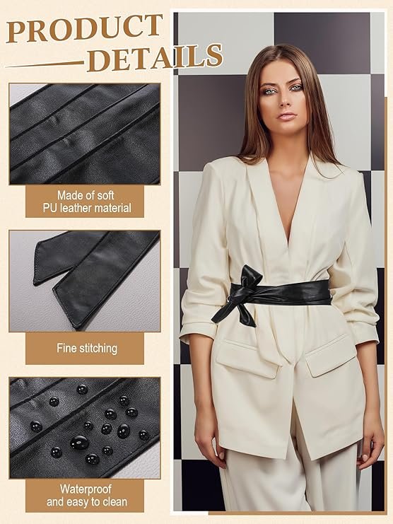 Women Leather Wrap Belt Obi Waist Fashion Tie Belt PU Sash for Dress Coat 1.85 Wide - Image 16